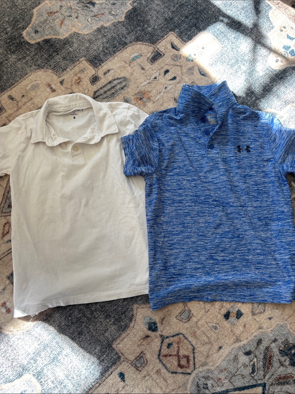 Under Armour performance polo plus bonus crew cuts white polo, size 8